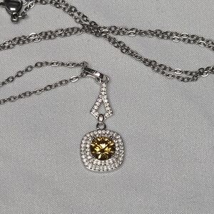Elegant Yellow Moissanite With Halo Sterling 925 Silver Pendant Necklace